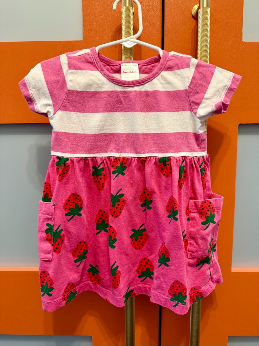 Hanna Andersson Pink Stripes Strawberry 🍓 Dress Mixie Sz 18-24 months